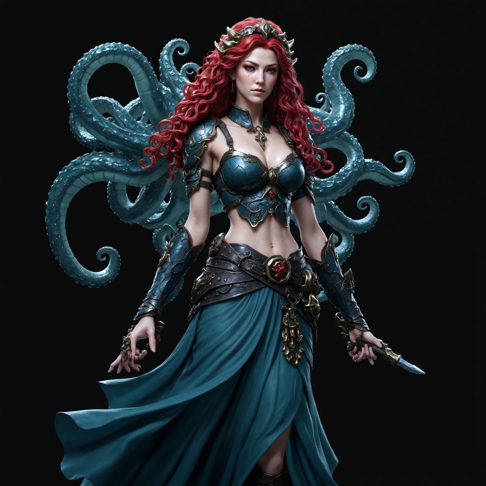 Surreal Mermaid Priestess with Crimson Octopus Locks