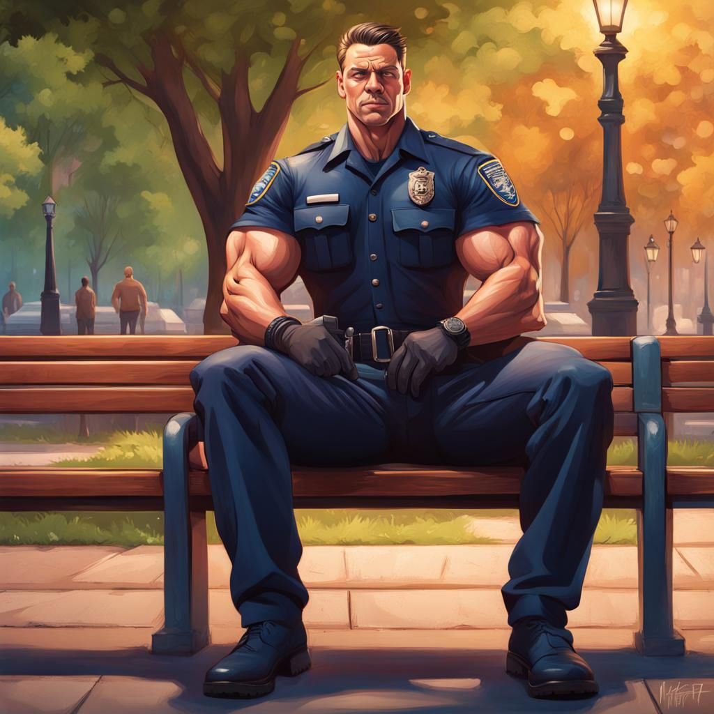 Detailed Portrait of a Muscular Police Officer