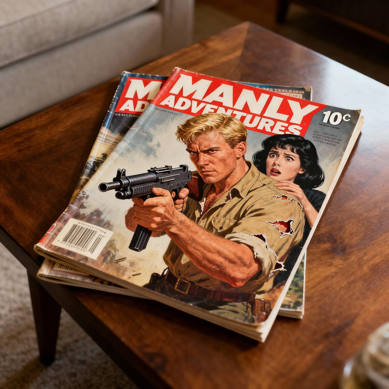MANLY ADVENTURES Magazine Cover: Action Scene