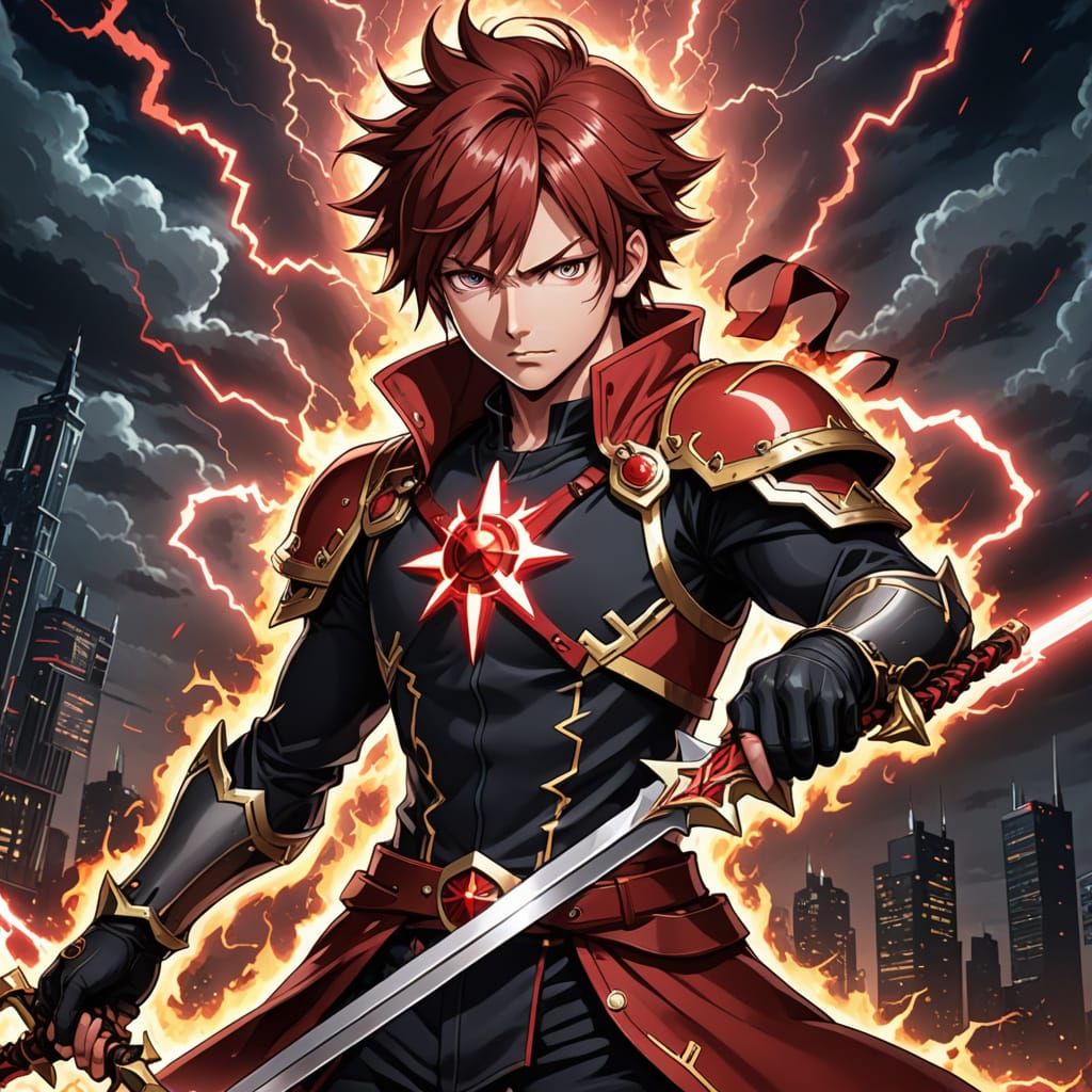 Keyblade Surrounded by Red Lightning: Anime Style