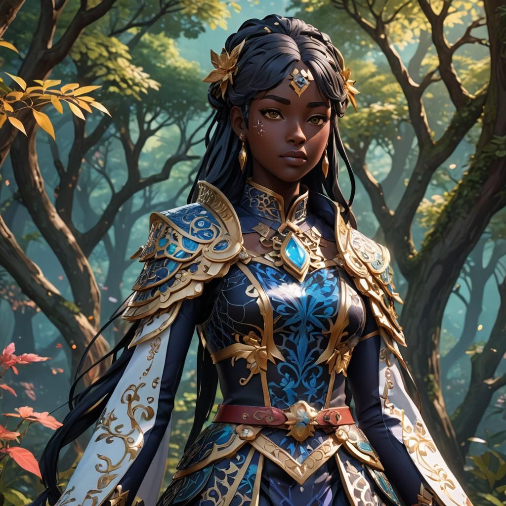 Heroic Black Woman in Anime Style 3D Art