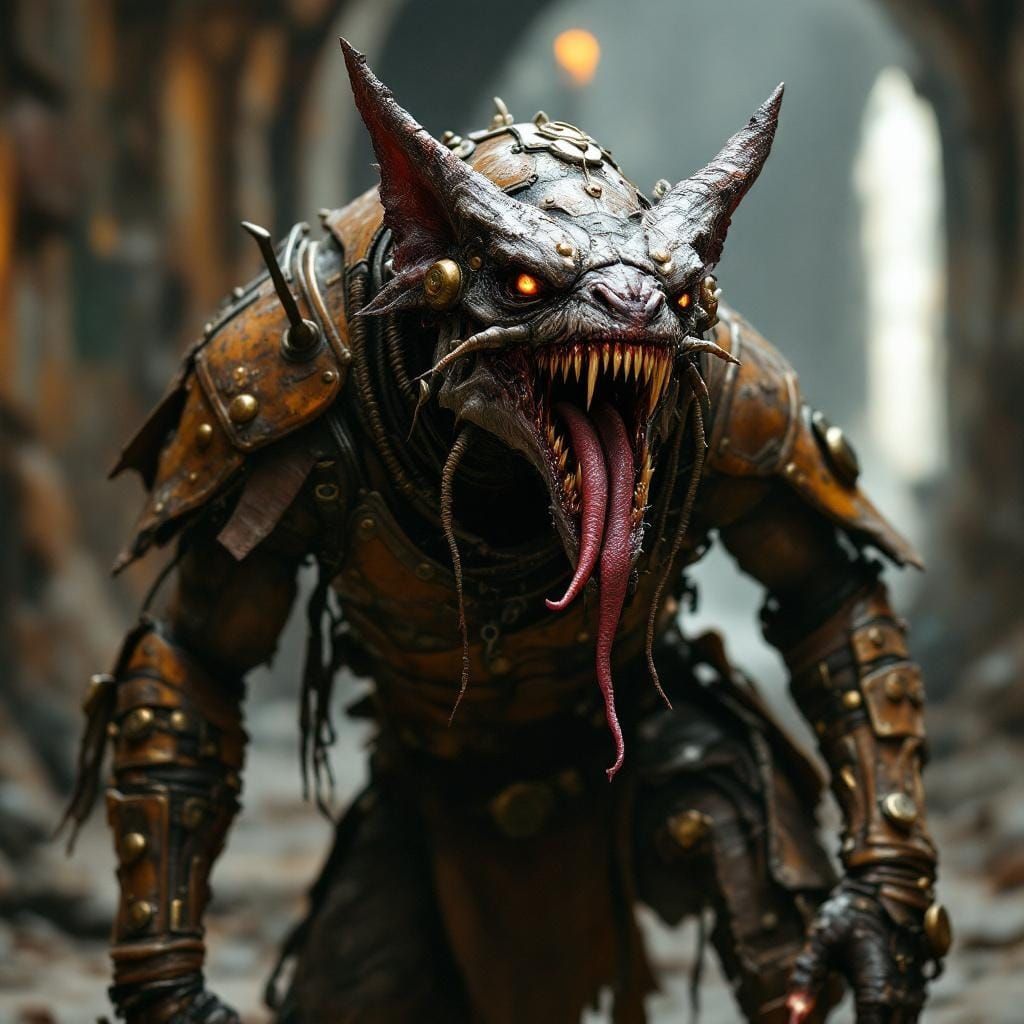 Dieselpunk Creature with Metal Details in Gritty Scene