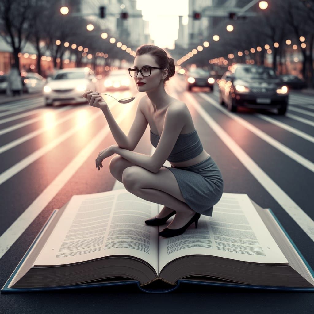 In the street with a spoon