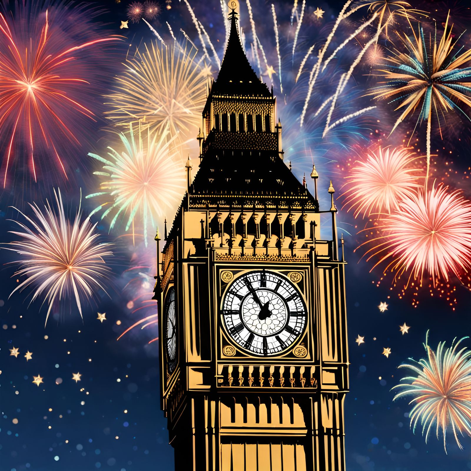 Big Ben Rings in New Year with Fireworks