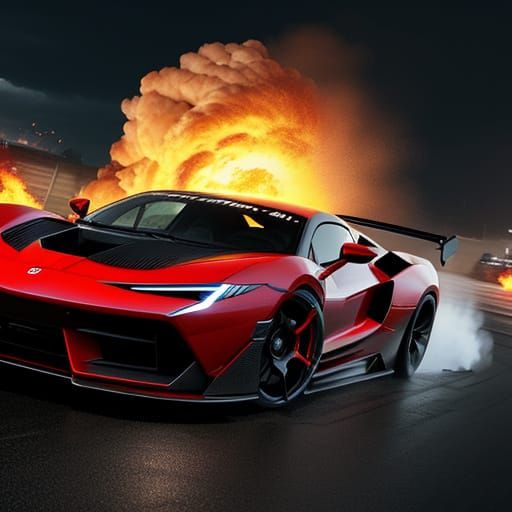 Cyberpunk Supercar Burnout in the Rain