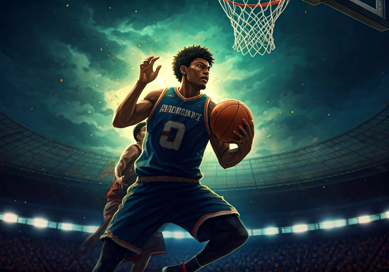 Basketball Player Double Exposure in Anime Style