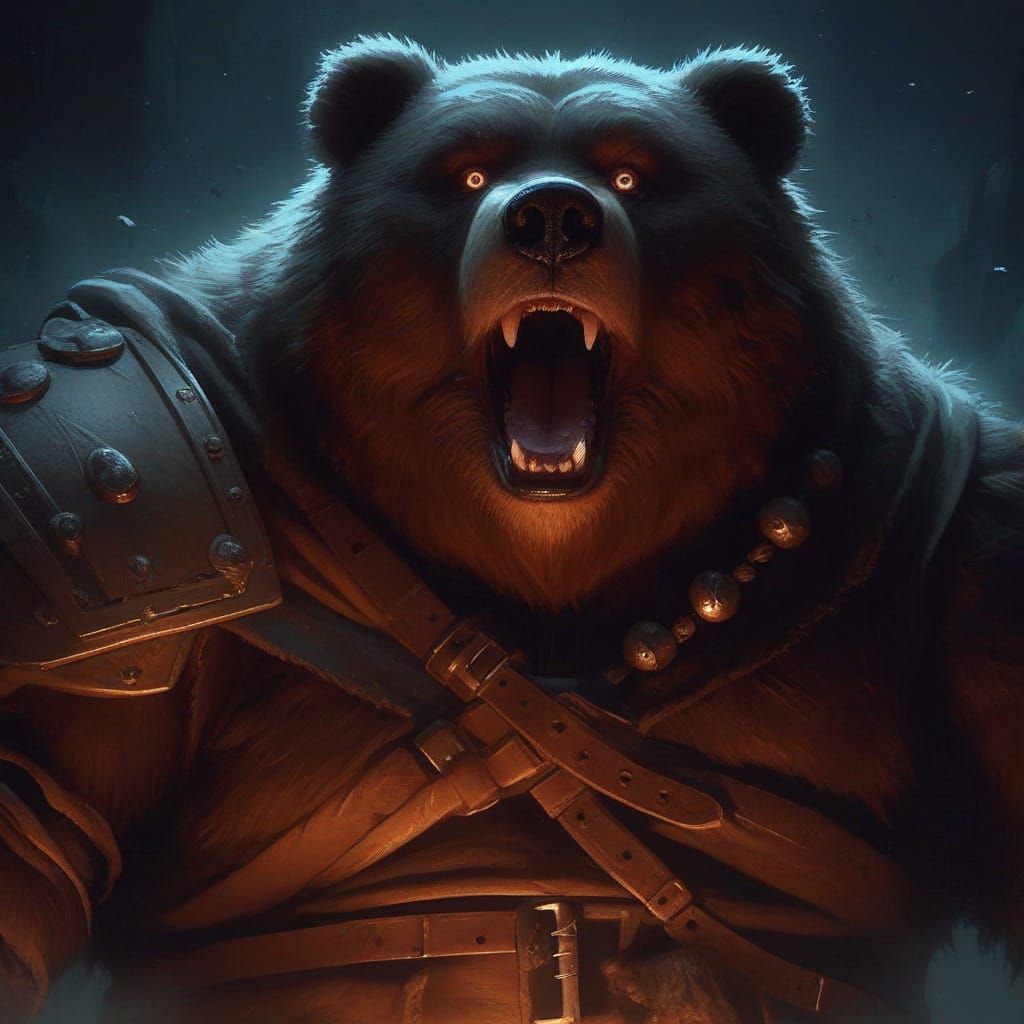 Grizzly Bear Barbarian Concept Art in Darkness