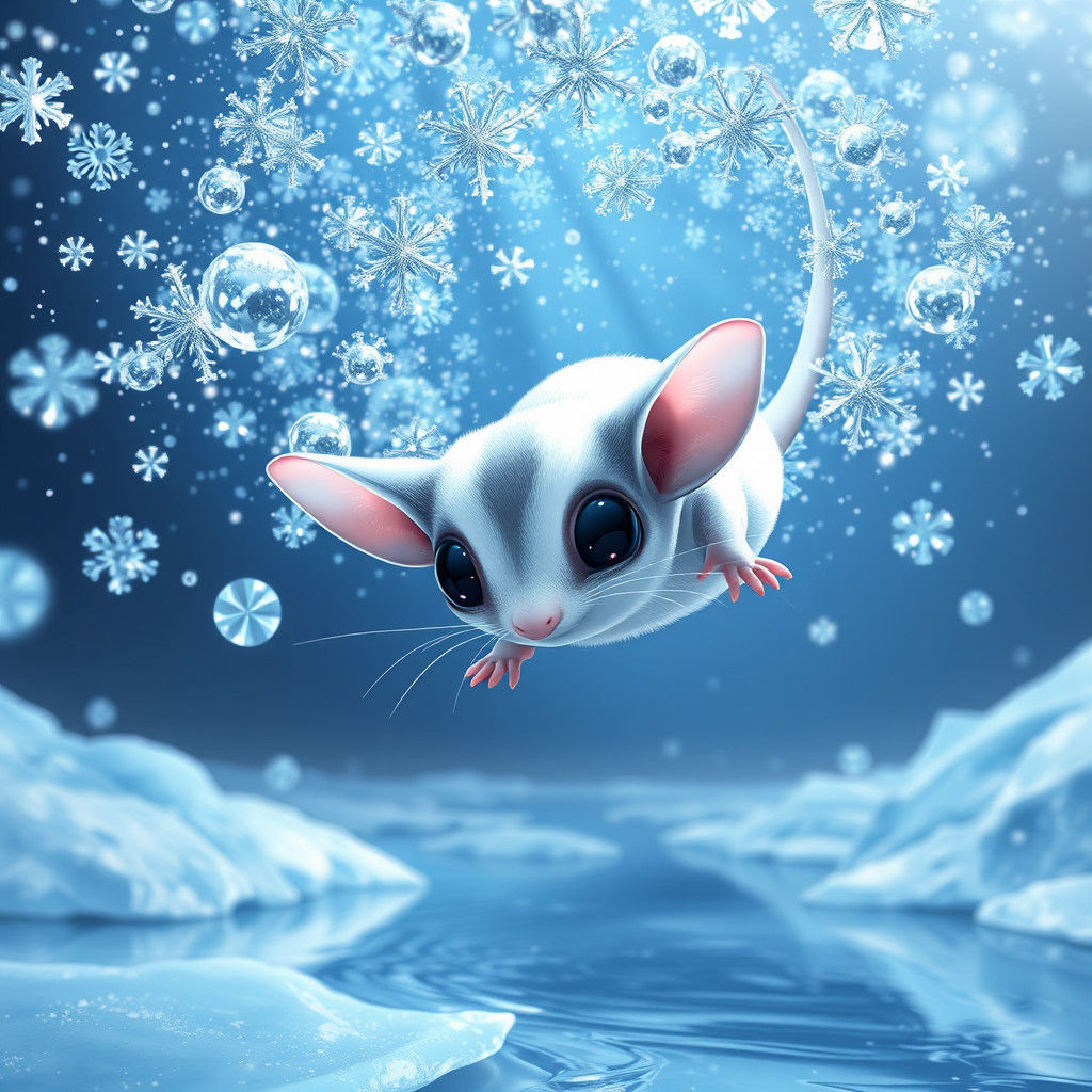Icy Blue Sugar Glider Descends in Anime Style