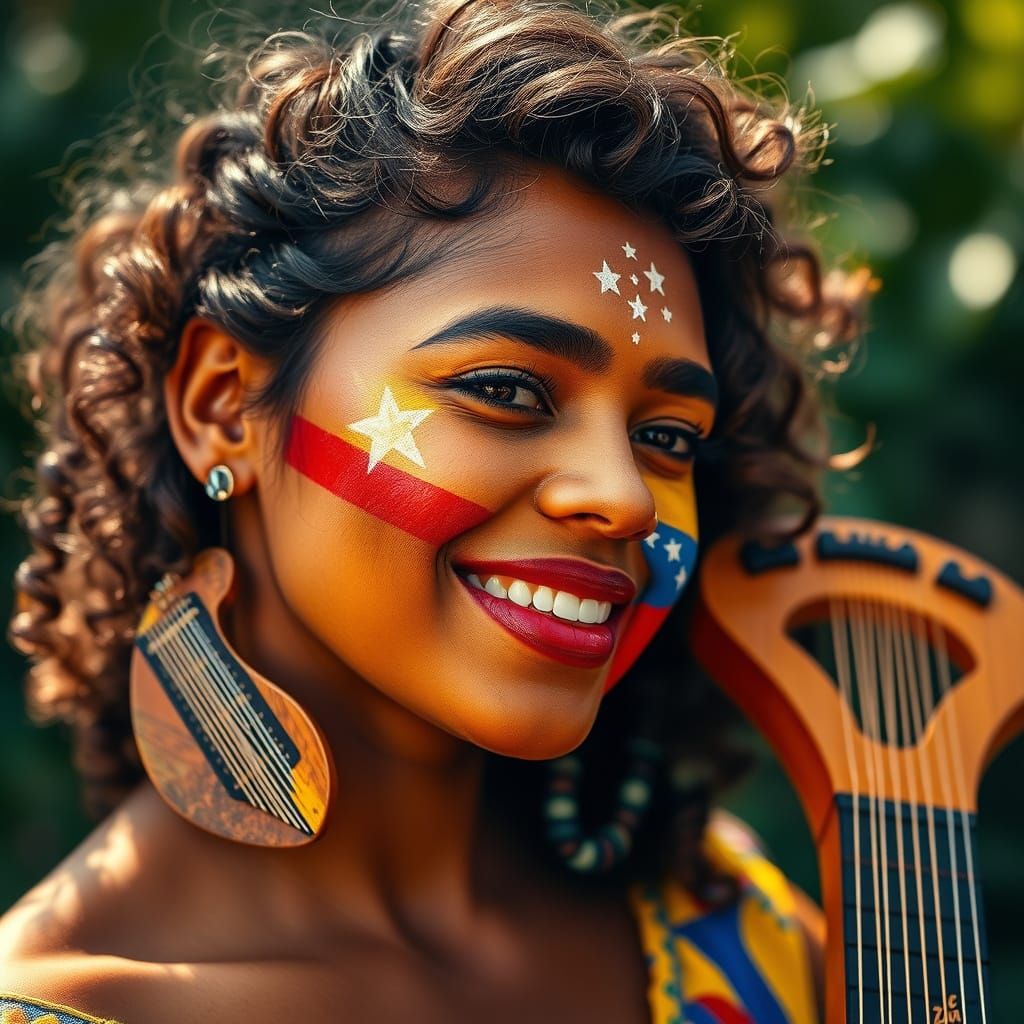 Venezuelan Woman with Flag Face Paint