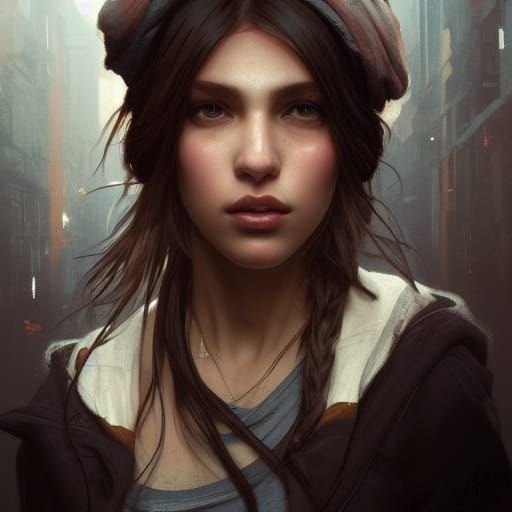 Urban Girl Portrait in Art Nouveau Style