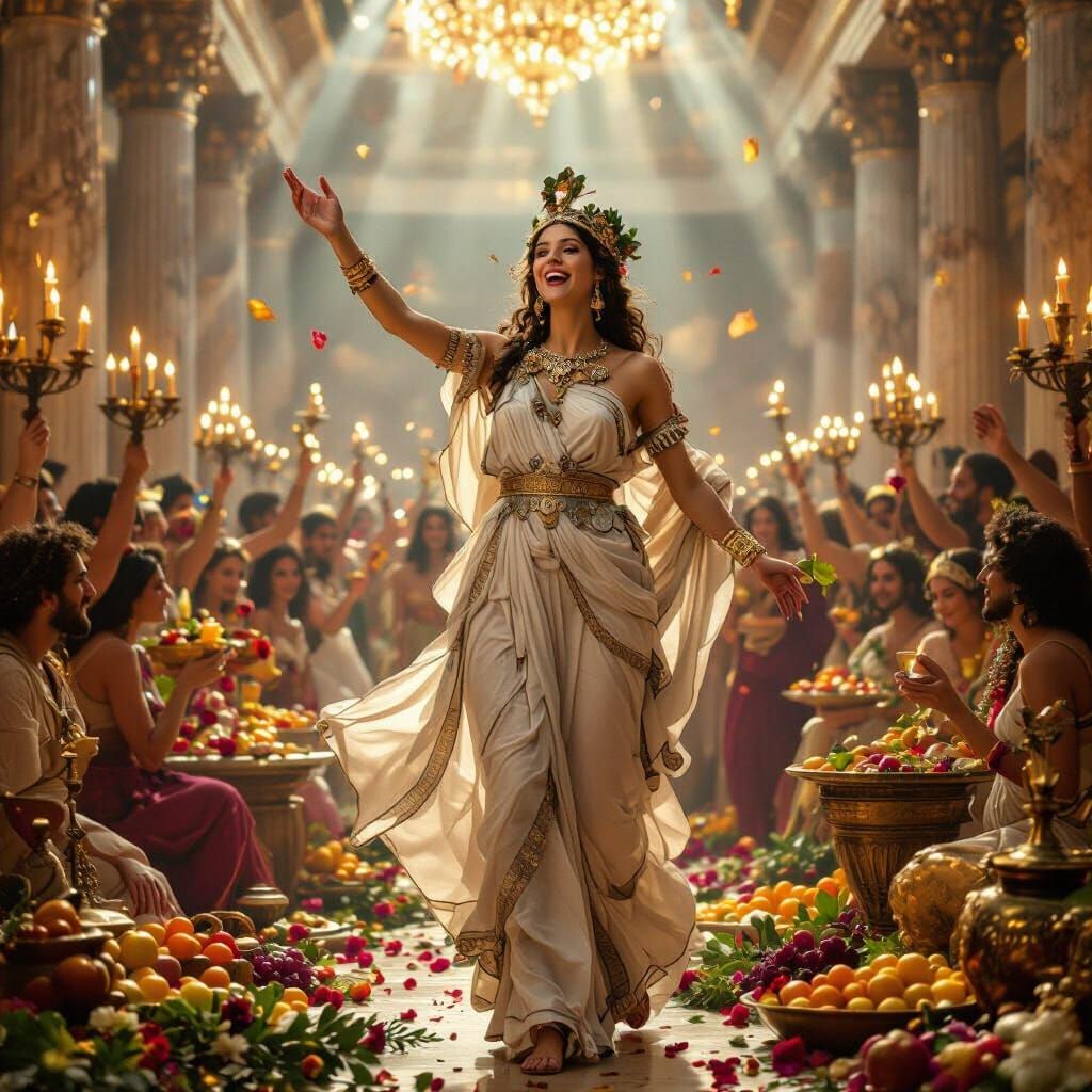 Goddess of Festivity Presides Over Opulent Bacchanalian Feas...