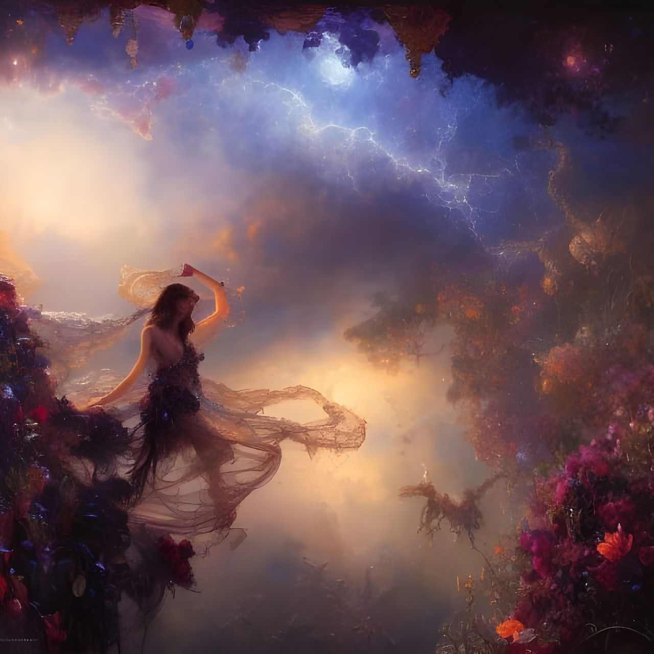 Jewel Moonscape in a Night Net: Digital Art