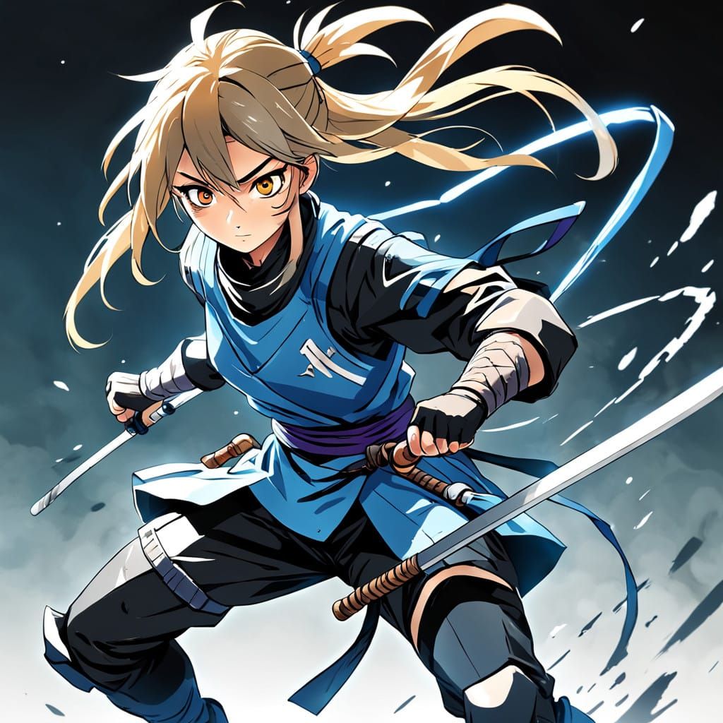 Lithe Female Ninja Wields Spear in Dynamic Studio Trigger-In...