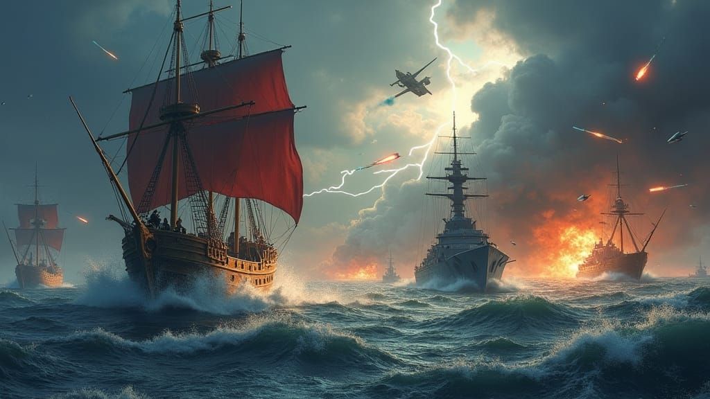 Medieval Warships Clash with Modern Destroyers