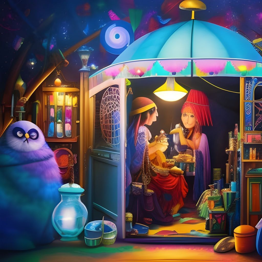 Colorful Gypsy Fortune Teller in Ghibli Style