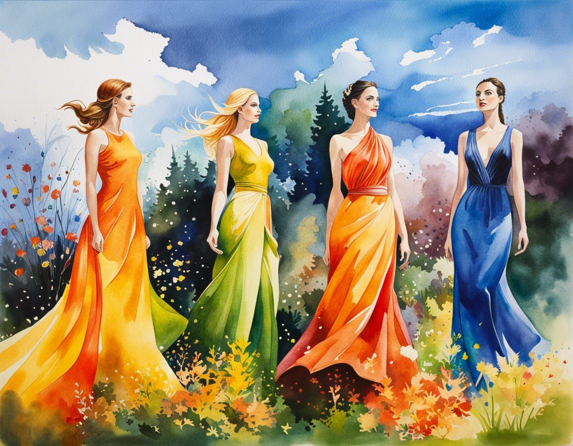 Four Seasons Embodied as Modern Watercolor Women