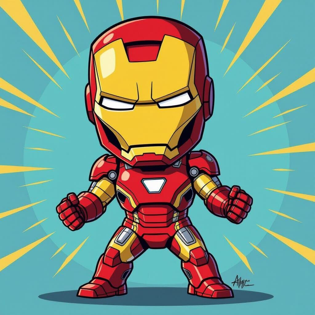 Playful Ironman Caricature in Bold Comic Style