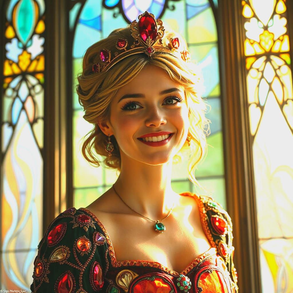 Emerging Stained-Glass Princess with Vibrant Colors