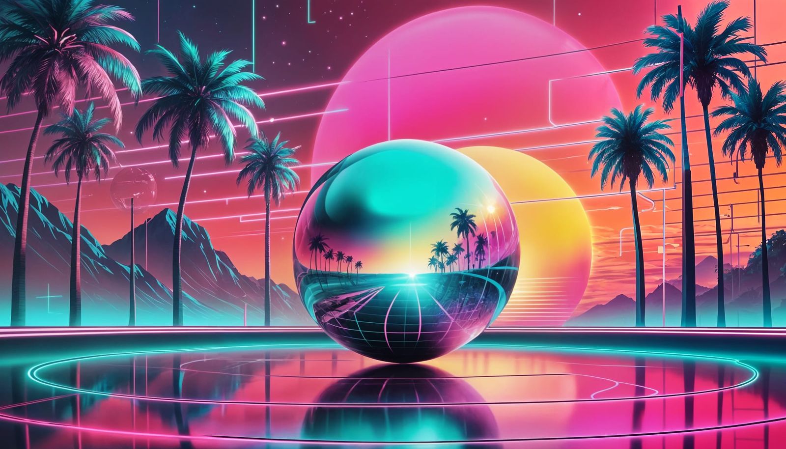 Retro 80s Airbrush Design with Neon and Chrome