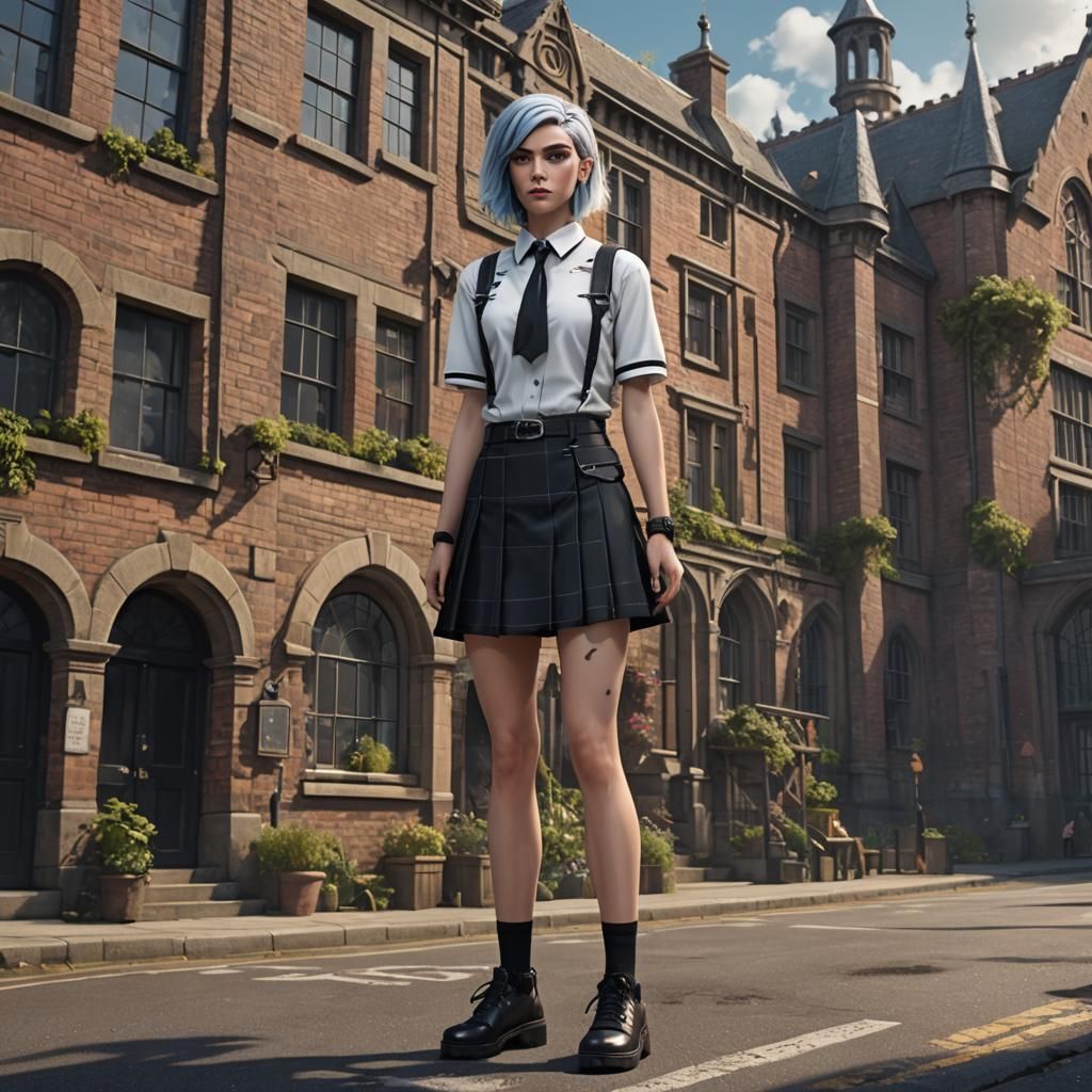 Goth Tomboy in St Trinian's Uniform: Detailed Matte Painting