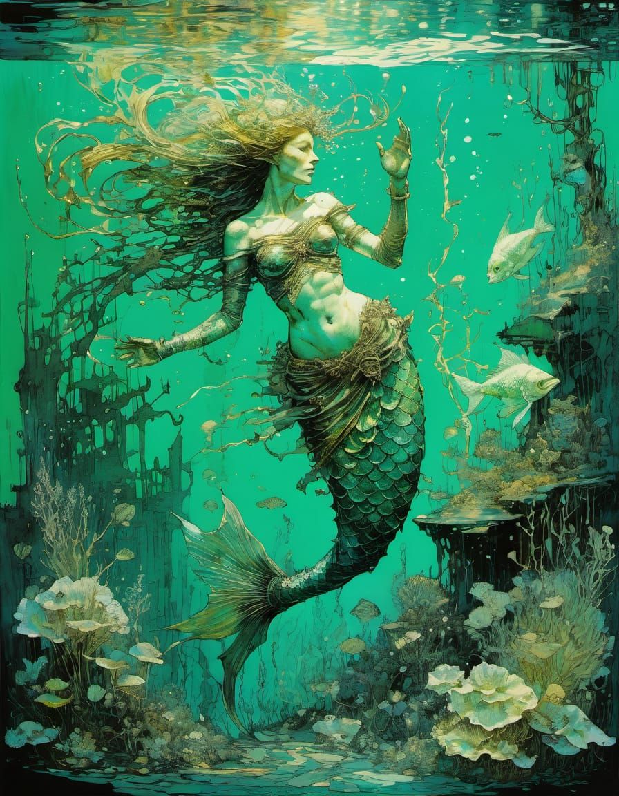 Mermaid in a Noctilucent Underwater Realm