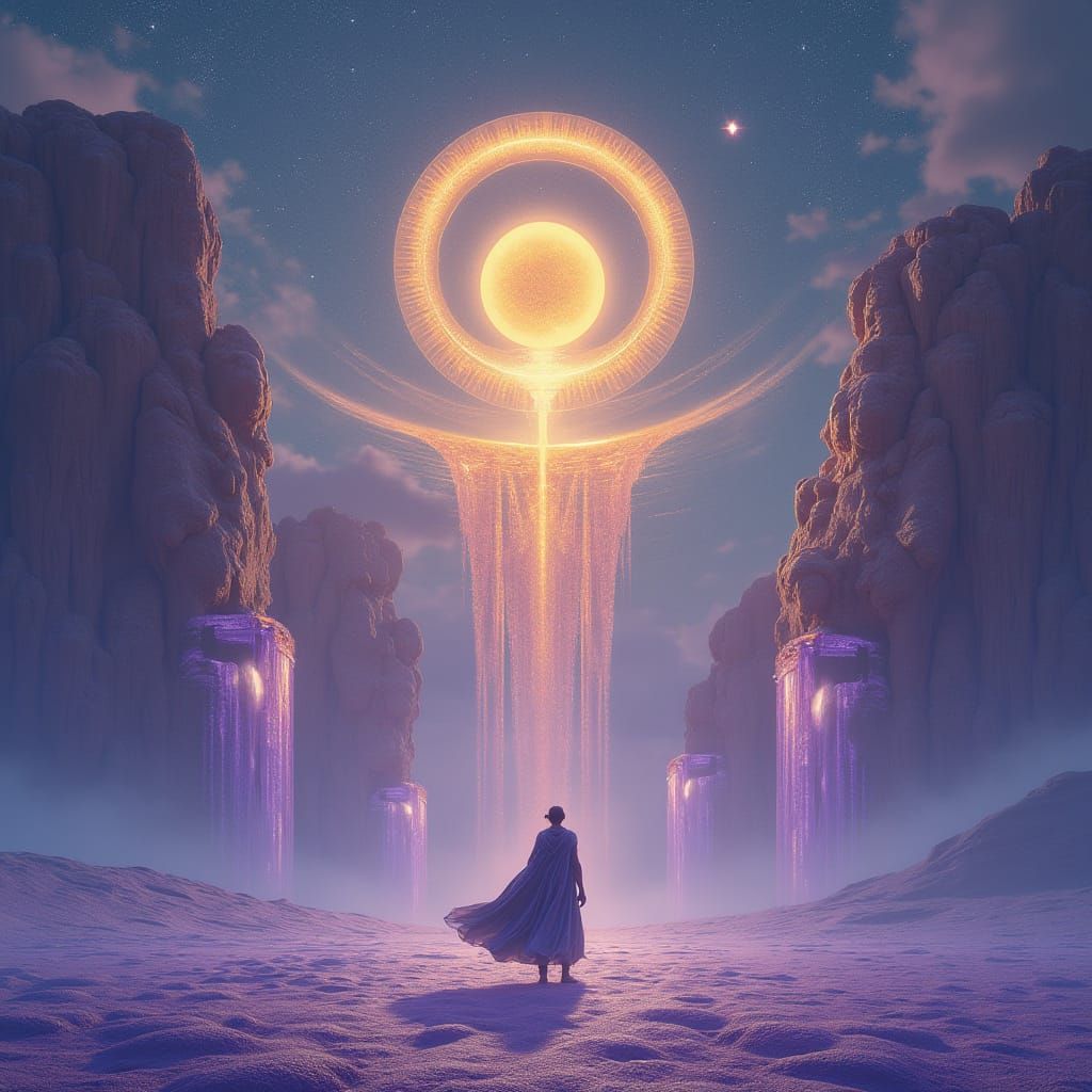 Surreal Desert Temple Under Starry Sky