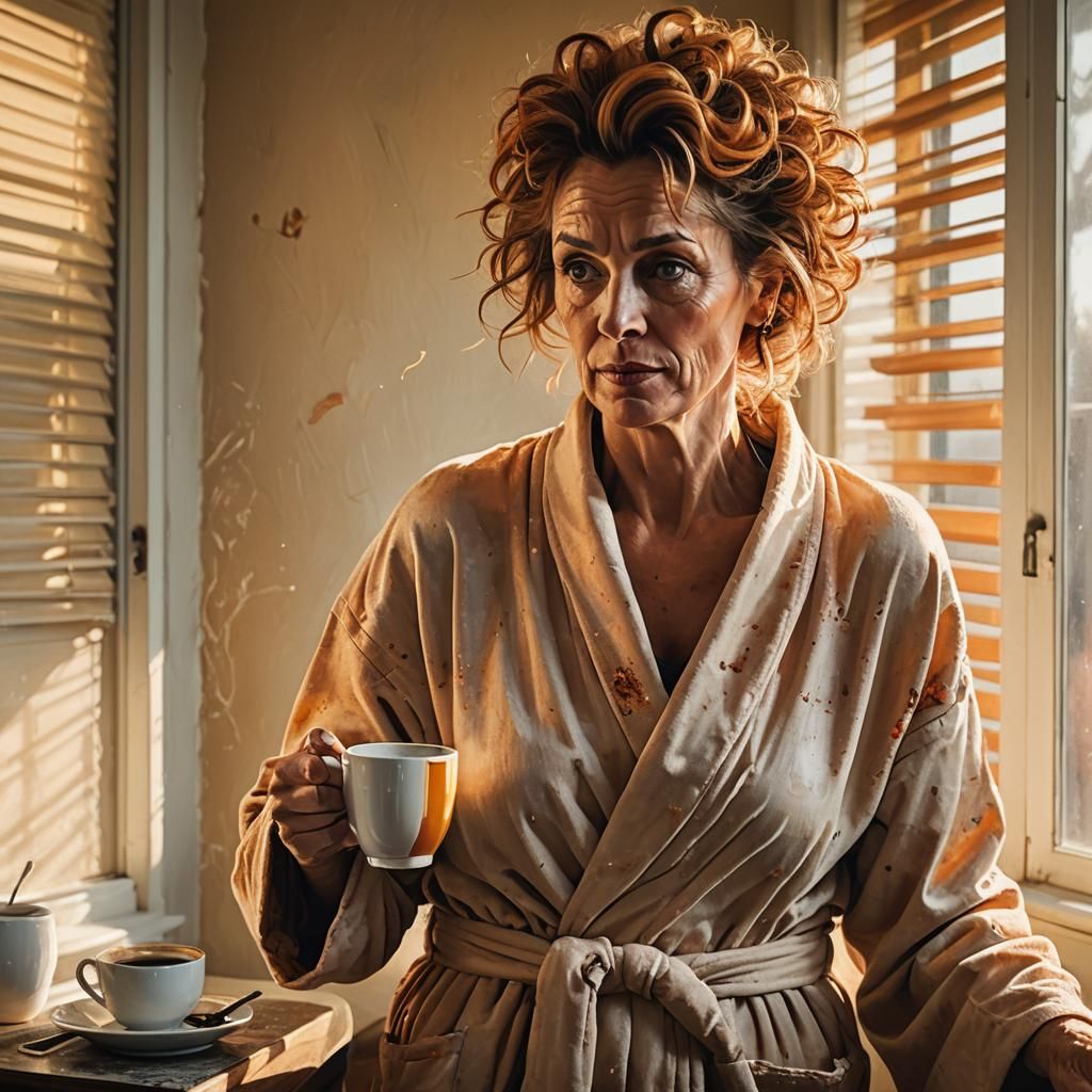 Frazzled Mom with Coffee: Domestic Surrealism