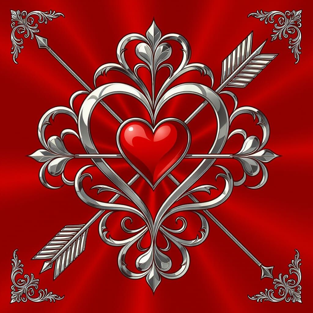 Scarlet Flag with Silver Hearts and Arrow Emblem