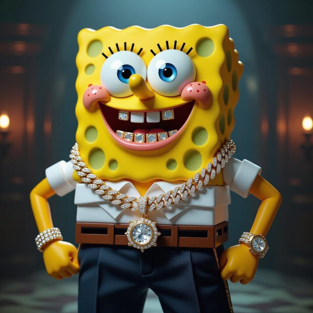 Opulent Spongebob with Diamond Jewelry in Film Still