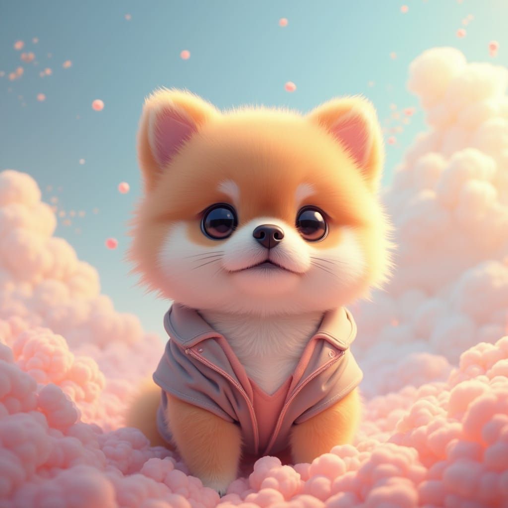 Pomeranian in Whimsical Fantasy Landscape