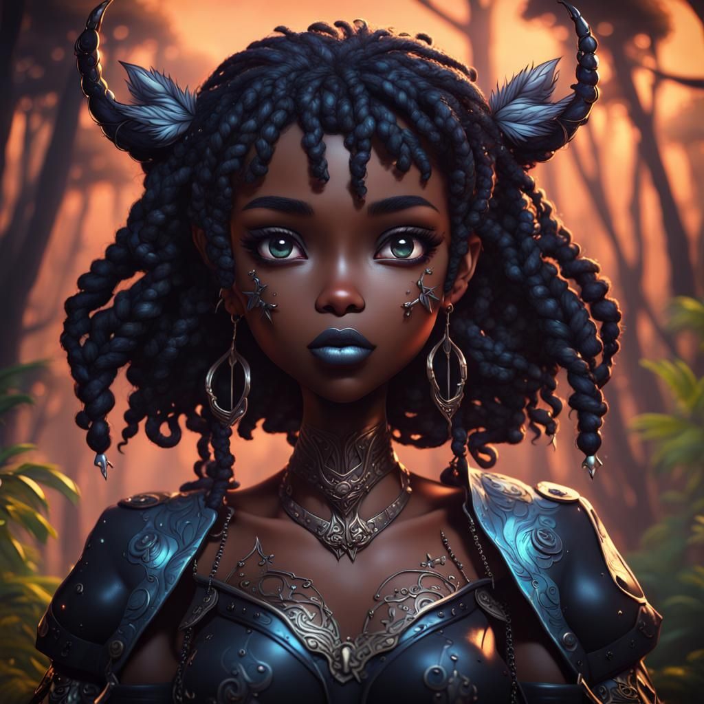 Cute Black Manga Character in Detailed Matte Painting