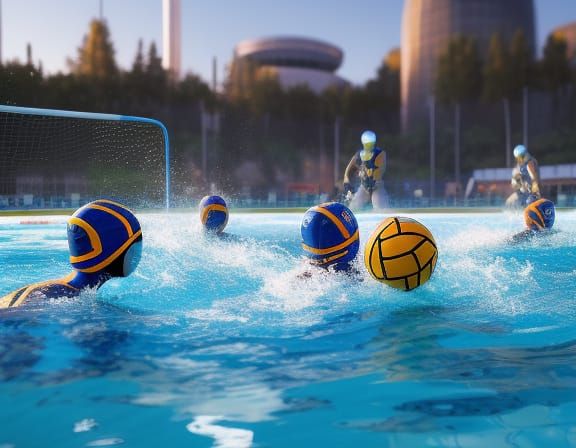 Robots Play Water Polo in Futuristic Sci-Fi Style