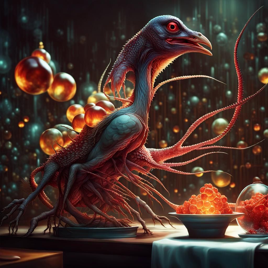Translucent Alien Bird Invasion: A Sci-Fi Painting