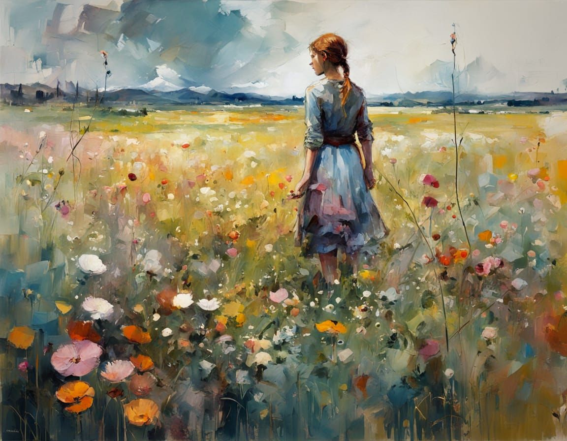 Girl in Vibrant Floral Wonderland