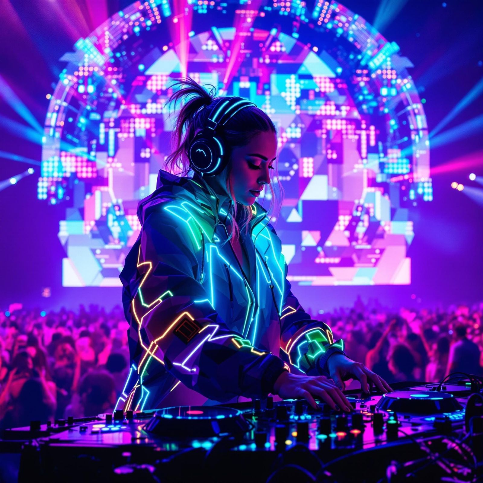 Futuristic Female DJ Performs Electrifying Concert