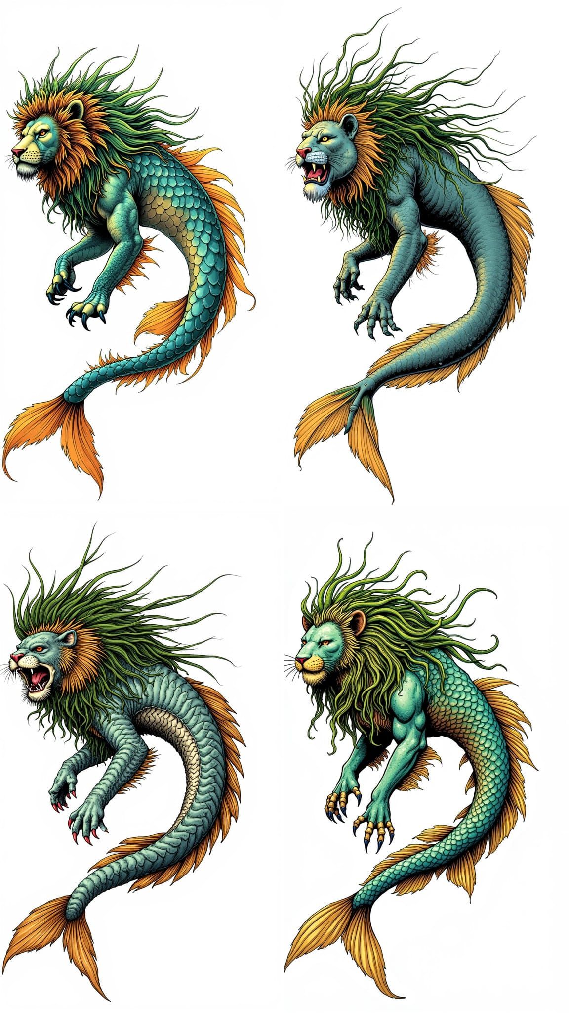 Aquatic Lion-Fish Hybrid in Painterly Comic Style