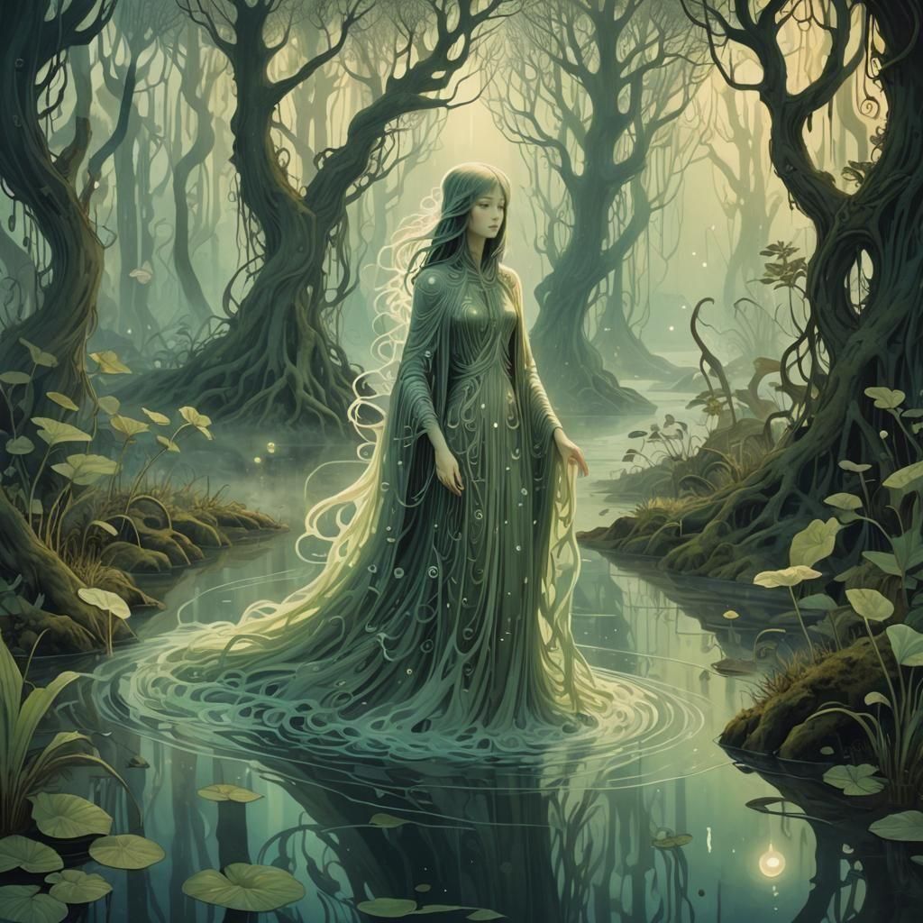 Mystical Swamp Illustration in Surreal Style
