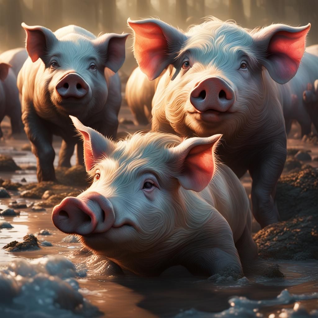 Pigs in Mud: Hyperdetailed Portrait in Triadic Colors