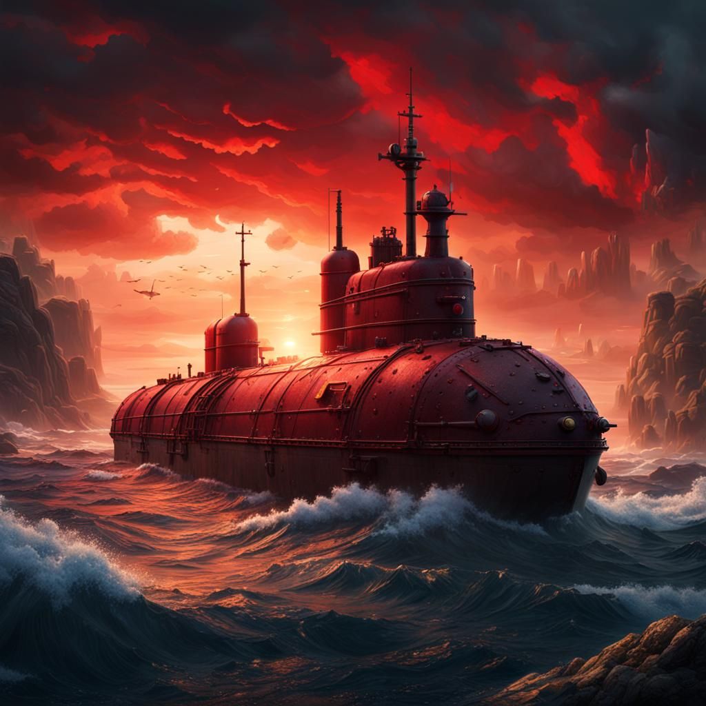 Submarine Ascends Over Red City: Digital Matte Painting