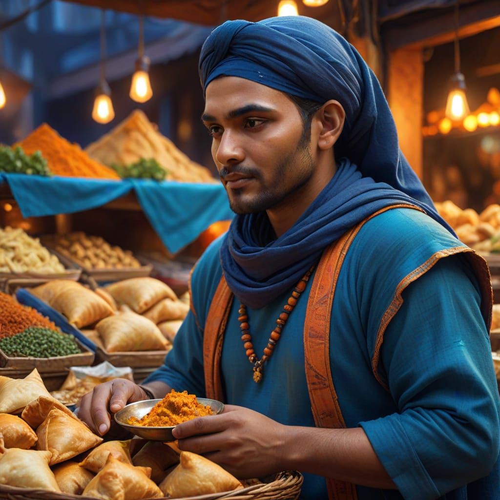 Fantasy Samosa Vendor in Vibrant Market