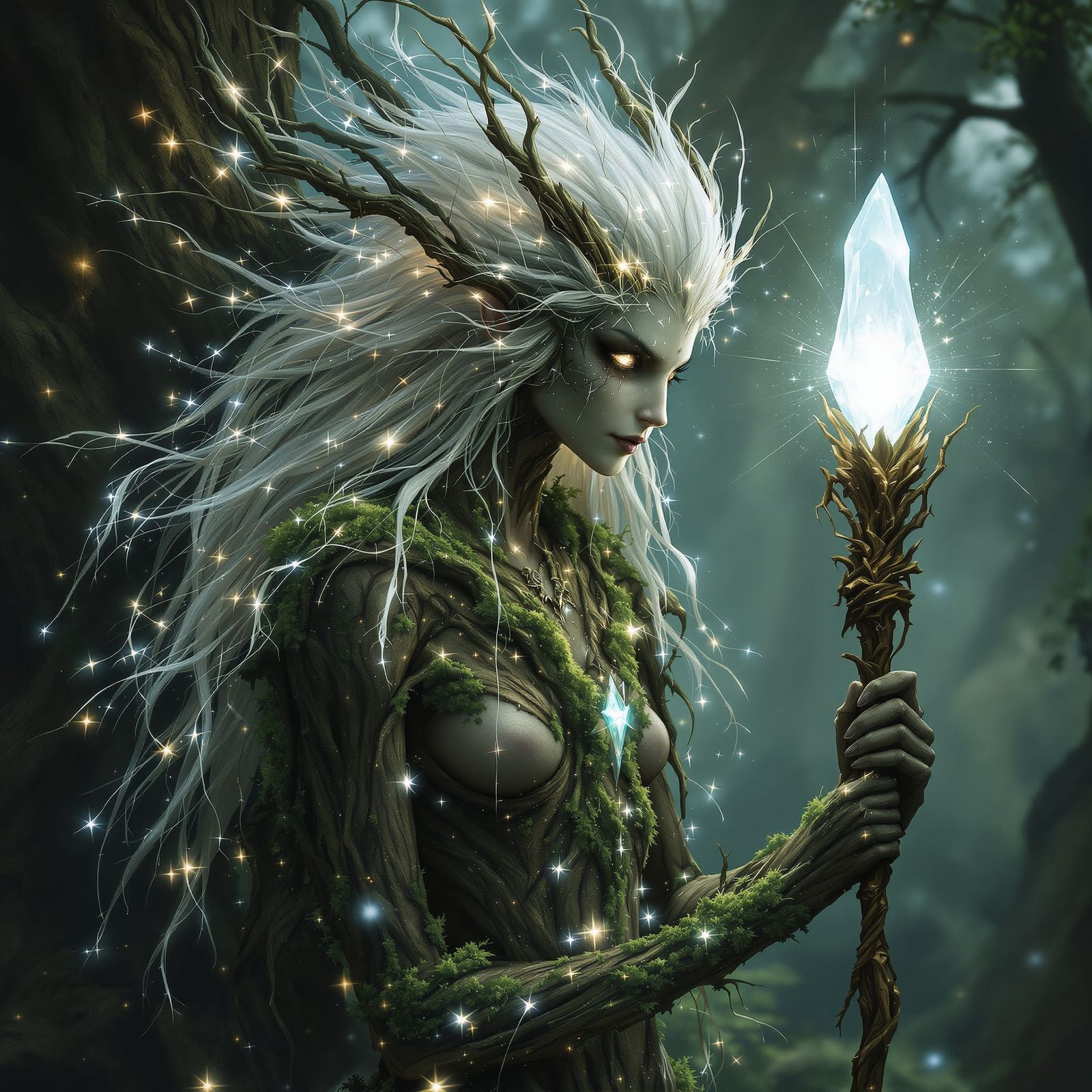 Mystical Forest Spirit with Starlight Hair