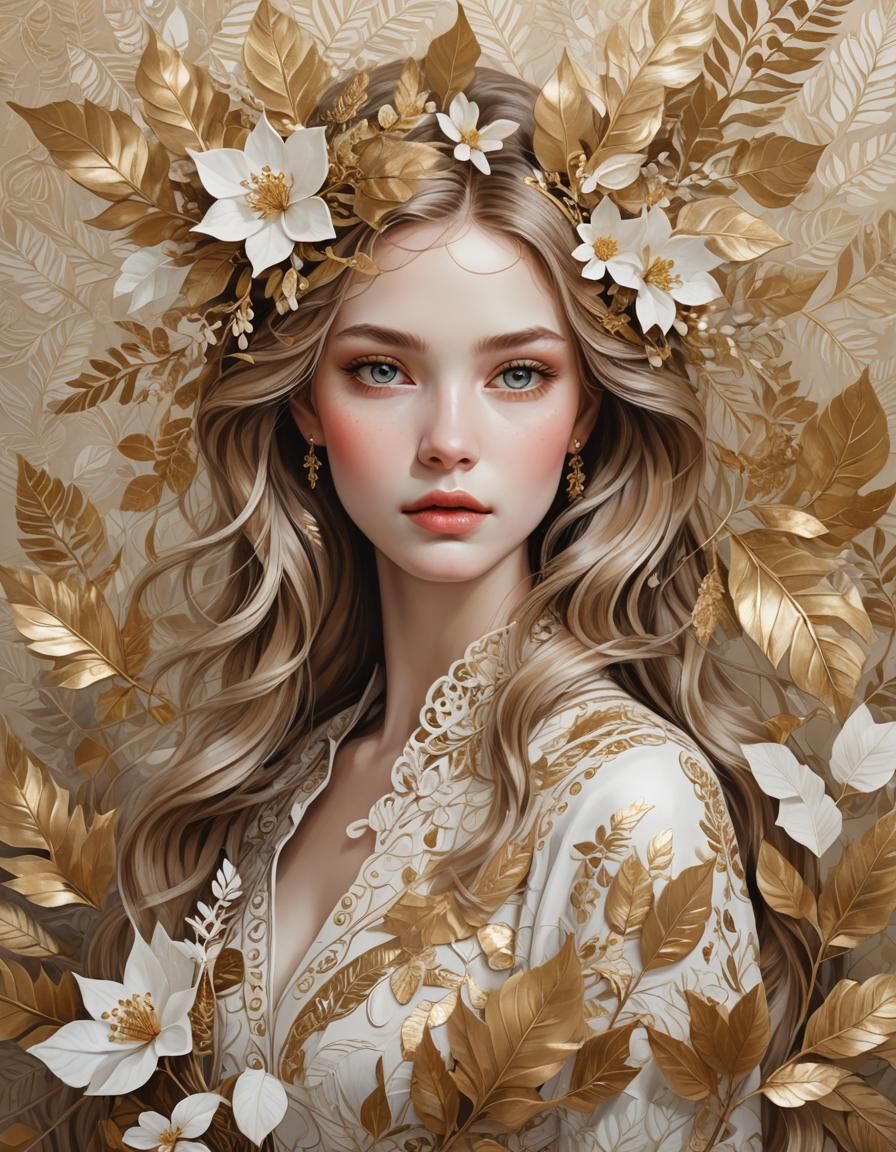 Elegant Woman Portrait with Floral Adornments