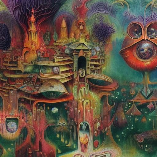 Psychedelic Phoenix Landscape in Maximalist Style