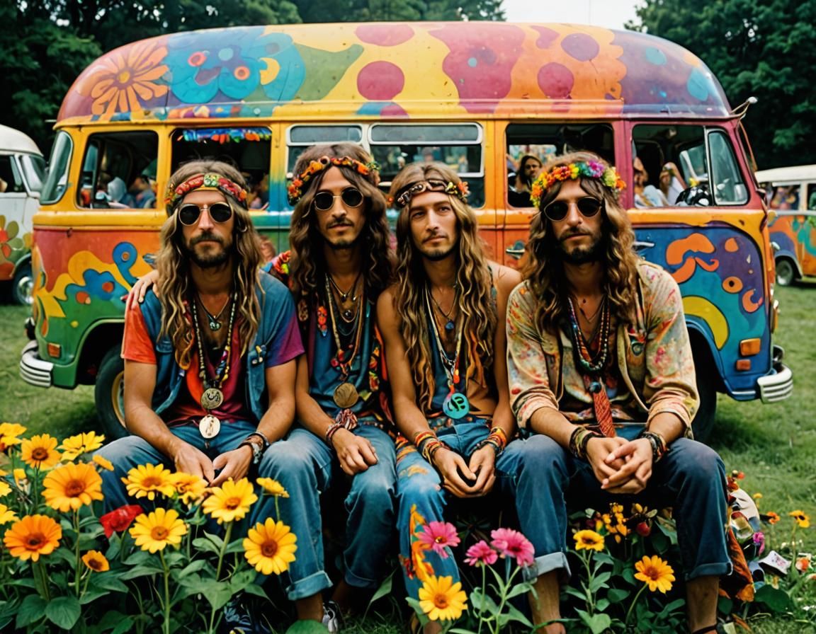 Hippies at Woodstock: Psychedelic Digital Art