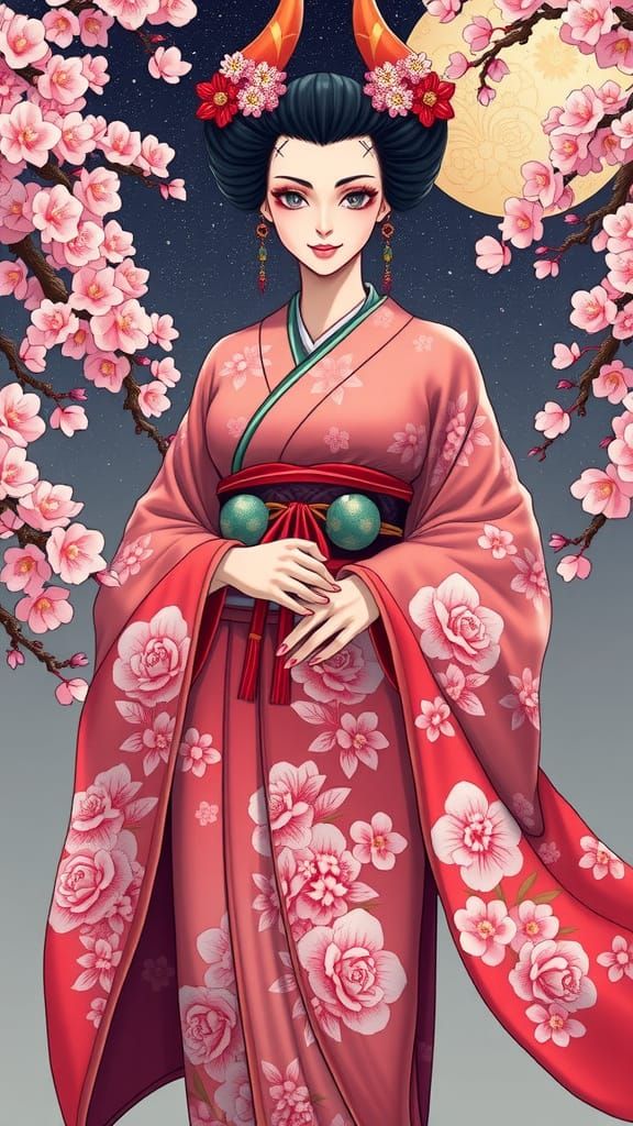 Elegant Hachishakusama Yokai Woman in Digital Art Style