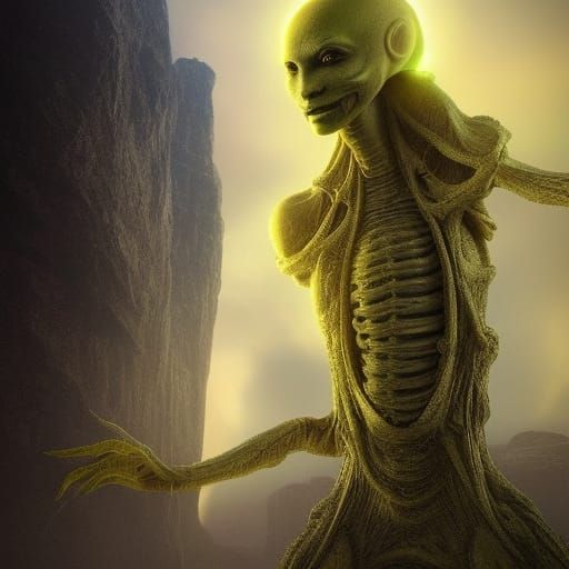 Tall Yellow Alien in Digital Matte Painting