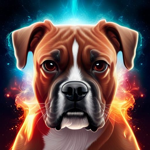 Hyperrealistic Boxer Dog with Cosmic Energy