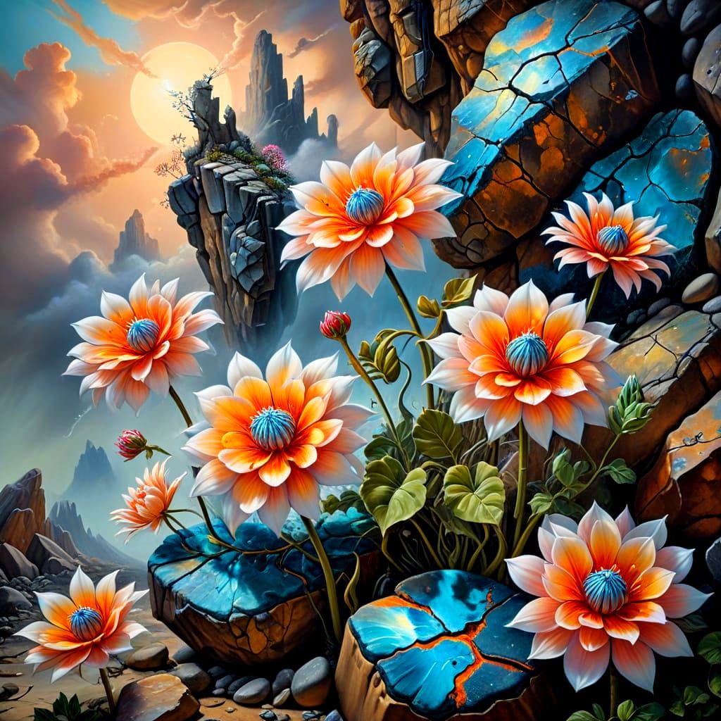 Surreal Alien Landscape with Luminous Flowers