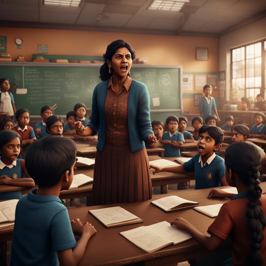 Indian Teacher Controls Students: Detailed Matte Painting