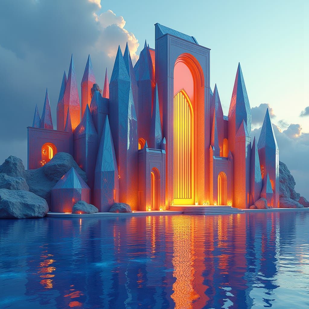 Crystalline Castle in Lapis Lazuli, Obsidian and Quartz